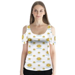 Uruguay Symbol Motif Pattern Butterfly Sleeve Cutout Tee 