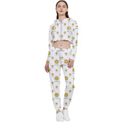 Uruguay Symbol Motif Pattern Cropped Zip Up Lounge Set