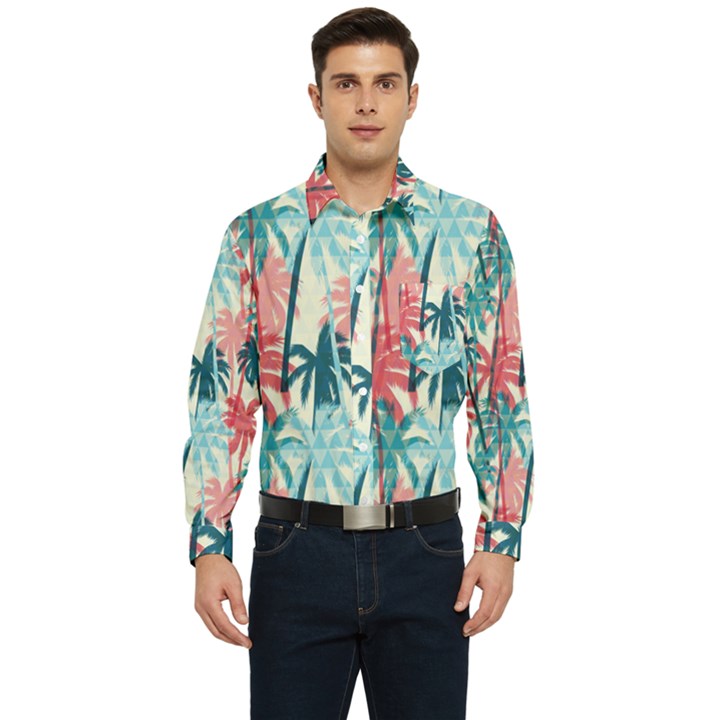 tropical love Men s Long Sleeve Pocket Shirt 