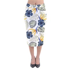 Tropical Blue Love Velvet Midi Pencil Skirt by designsbymallika