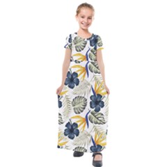 Tropical Blue Love Kids  Short Sleeve Maxi Dress by designsbymallika