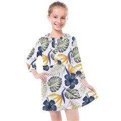 Tropical Blue Love Kids  Quarter Sleeve Shirt Dress by designsbymallika