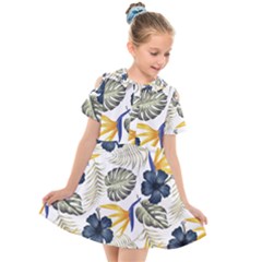 Tropical Blue Love Kids  Short Sleeve Shirt Dress by designsbymallika