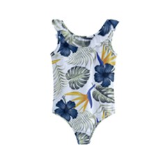 Tropical Blue Love Kids  Frill Swimsuit by designsbymallika