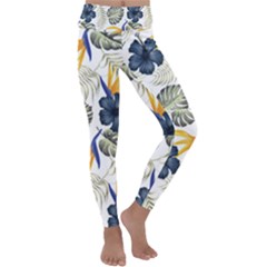 Tropical Blue Love Kids  Lightweight Velour Classic Yoga Leggings by designsbymallika