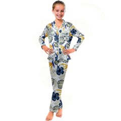 Tropical Blue Love Kid s Satin Long Sleeve Pajamas Set