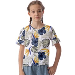 Tropical Blue Love Kids  Cuff Sleeve Scrunch Bottom Tee