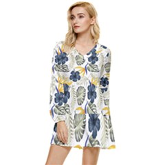 Tropical Blue Love Tiered Long Sleeve Mini Dress