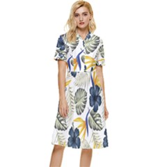 Tropical Blue Love Button Top Knee Length Dress