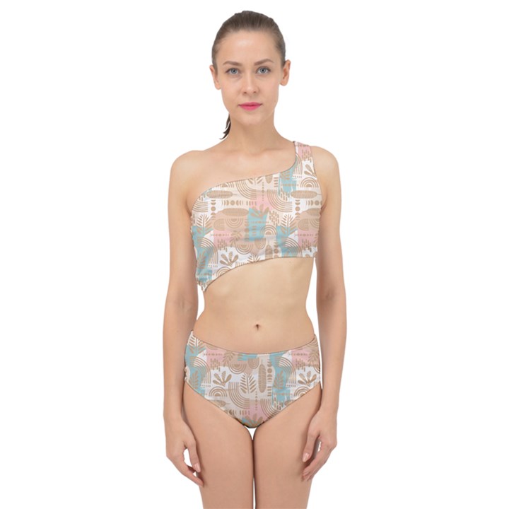 Off White Minimal Art Spliced Up Two Piece Swimsuit