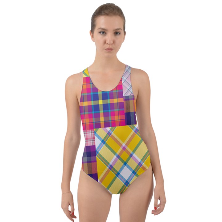 Checks Pattern Cut-Out Back One Piece Swimsuit