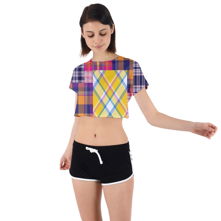 Checks Pattern Tie Back Short Sleeve Crop Tee