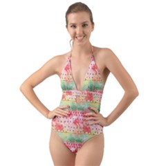 Colorful Paints Halter Cut-out One Piece Swimsuit by designsbymallika