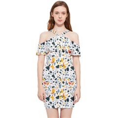 Abstract Seamless Pattern Shoulder Frill Bodycon Summer Dress