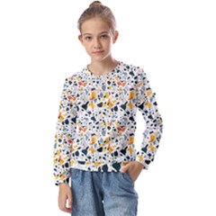 Abstract Seamless Pattern Kids  Long Sleeve Tee With Frill 