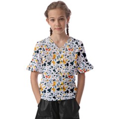 Abstract Seamless Pattern Kids  V-neck Horn Sleeve Blouse