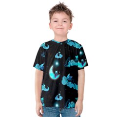 Starry Night With Foxes, Cats And An Owl Moon Kids  Cotton Tee