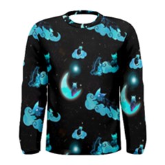 Starry Night With Foxes, Cats And An Owl Moon Men s Long Sleeve Tee