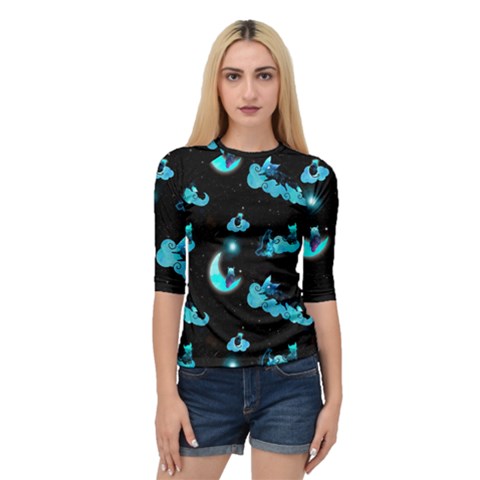 Starry Night With Foxes, Cats And An Owl Moon Quarter Sleeve Raglan Tee by TanitaSiberia