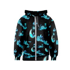 Starry Night With Foxes, Cats And An Owl Moon Kids  Zipper Hoodie by TanitaSiberia