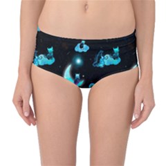 Starry Night With Foxes, Cats And An Owl Moon Mid-waist Bikini Bottoms