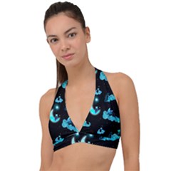 Starry Night With Foxes, Cats And An Owl Moon Halter Plunge Bikini Top