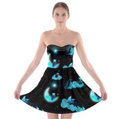 Starry Night With Foxes, Cats And An Owl Moon Strapless Bra Top Dress