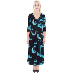 Starry Night With Foxes, Cats And An Owl Moon Quarter Sleeve Wrap Maxi Dress by TanitaSiberia