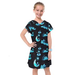 Starry Night With Foxes, Cats And An Owl Moon Kids  Drop Waist Dress by TanitaSiberia