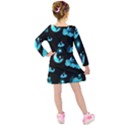 Starry night with foxes, cats and an owl moon Kids  Long Sleeve Velvet Dress View2