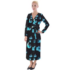 Starry Night With Foxes, Cats And An Owl Moon Velvet Maxi Wrap Dress by TanitaSiberia