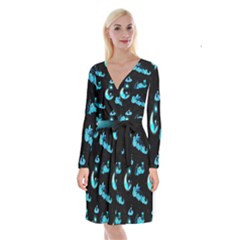 Starry Night With Foxes, Cats And An Owl Moon Long Sleeve Velvet Front Wrap Dress by TanitaSiberia