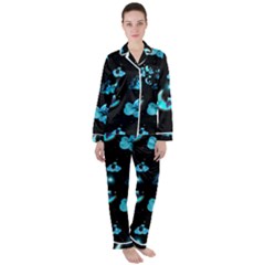 Starry Night With Foxes, Cats And An Owl Moon Satin Long Sleeve Pajamas Set by TanitaSiberia