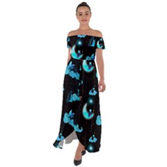 Starry Night With Foxes, Cats And An Owl Moon Off Shoulder Open Front Chiffon Dress by TanitaSiberia