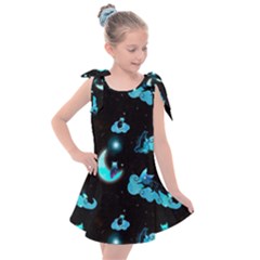 Starry Night With Foxes, Cats And An Owl Moon Kids  Tie Up Tunic Dress by TanitaSiberia