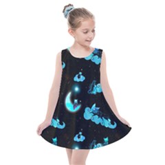 Starry Night With Foxes, Cats And An Owl Moon Kids  Summer Dress by TanitaSiberia