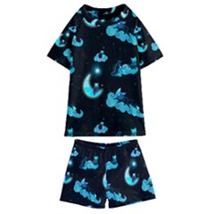 Starry Night With Foxes, Cats And An Owl Moon Kids  Swim Tee And Shorts Set by TanitaSiberia