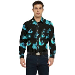 Starry Night With Foxes, Cats And An Owl Moon Men s Long Sleeve Pocket Shirt  by TanitaSiberia