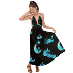 Starry Night With Foxes, Cats And An Owl Moon Backless Maxi Beach Dress by TanitaSiberia