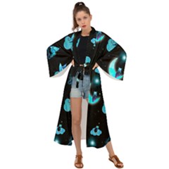 Starry Night With Foxes, Cats And An Owl Moon Maxi Kimono by TanitaSiberia