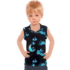 Starry Night With Foxes, Cats And An Owl Moon Kids  Sport Tank Top