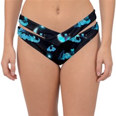 Starry Night With Foxes, Cats And An Owl Moon Double Strap Halter Bikini Bottom