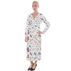 Funny Cats Velvet Maxi Wrap Dress by SychEva