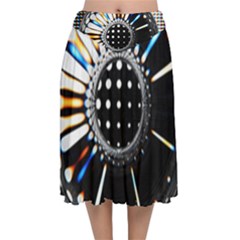 Digital Wheel Velvet Flared Midi Skirt