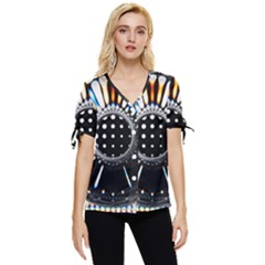 Digital Wheel Bow Sleeve Button Up Top