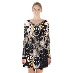 Fractal Jewerly Long Sleeve Velvet V-neck Dress