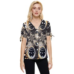 Fractal Jewerly Bow Sleeve Button Up Top by Sparkle