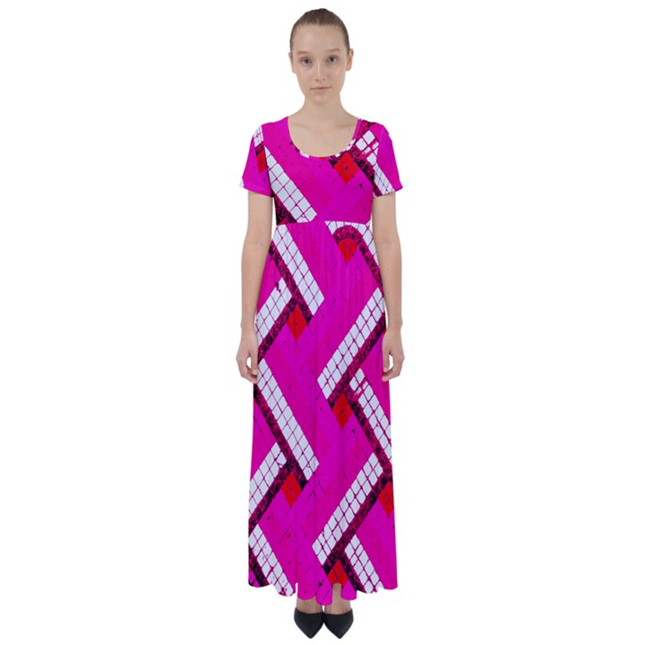 Pop Art Mosaic High Waist Short Sleeve Maxi Dress