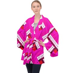 Pop Art Mosaic Long Sleeve Velvet Kimono  by essentialimage365