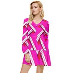 Pop Art Mosaic Tiered Long Sleeve Mini Dress